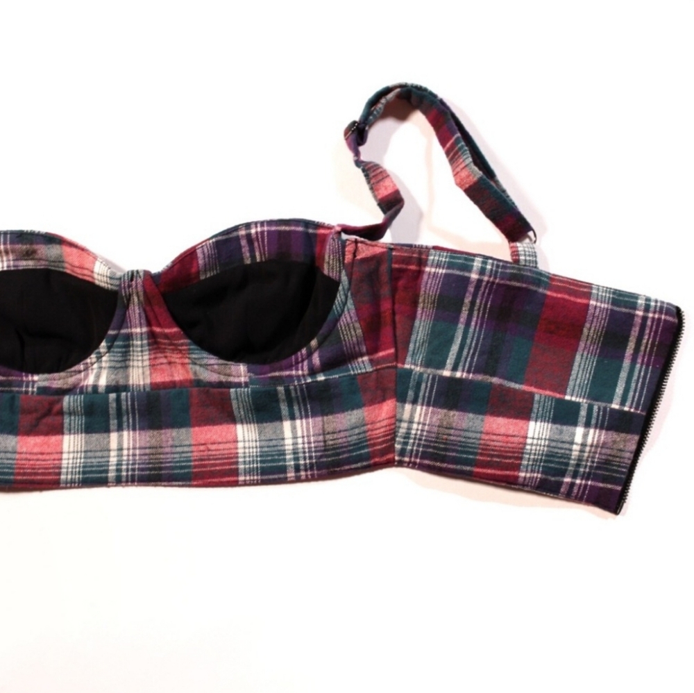 Plaid MTV Press Piece Sweetheart Neck Tank Top Crop Top (M) Seen On Celebrities - Picture 5 of 9